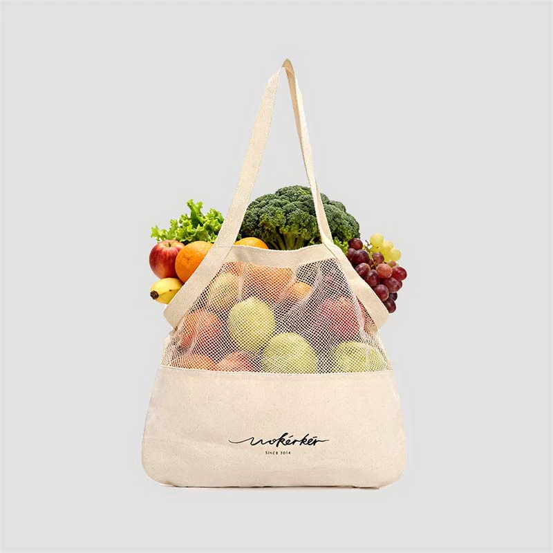 Mesh spliced canvas bag
